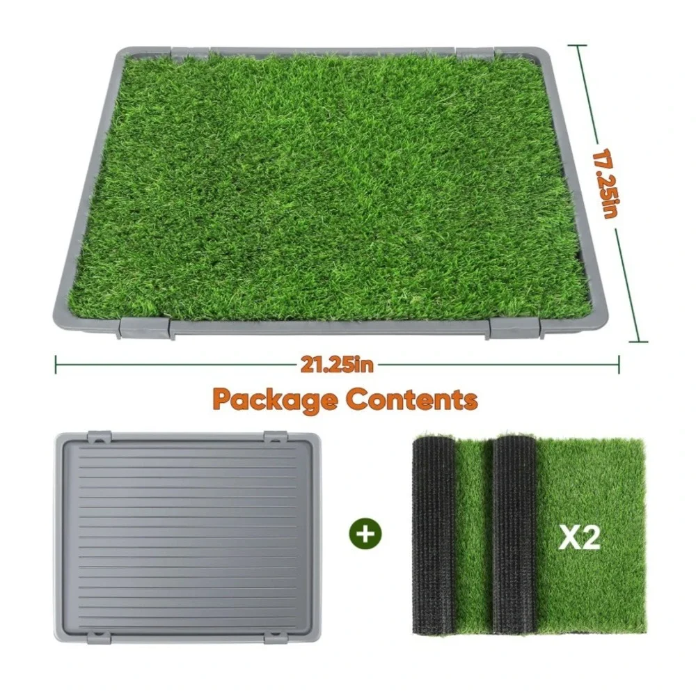 2-Pack Reusable Dog Artificial Turf Grass Pad with Grey Tray 22''X18''